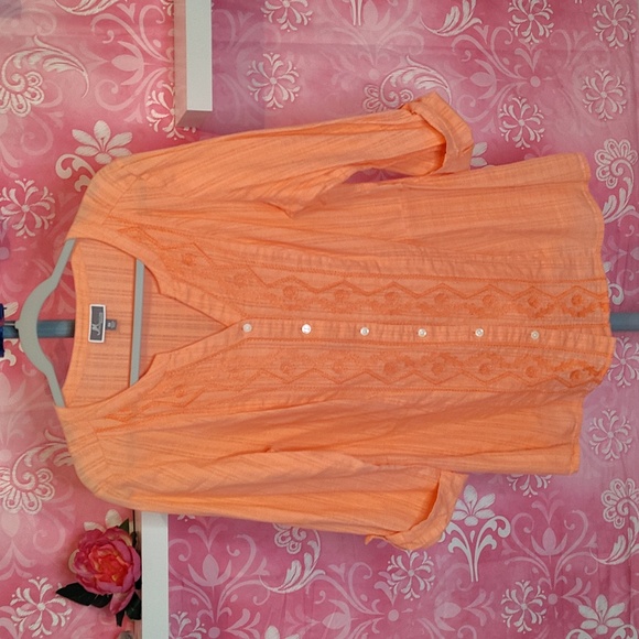 JM Collection Tops - JM Collection Peach Button-Down Shirt
